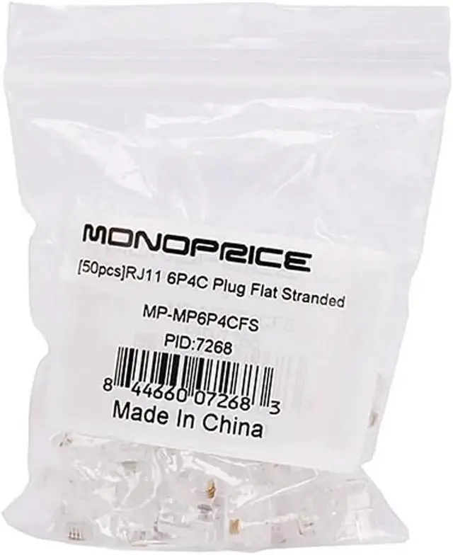 Alt view image 4 of 4 - Monoprice 50-pcs RJ11 6P4C Plug for Flat Stranded Cable