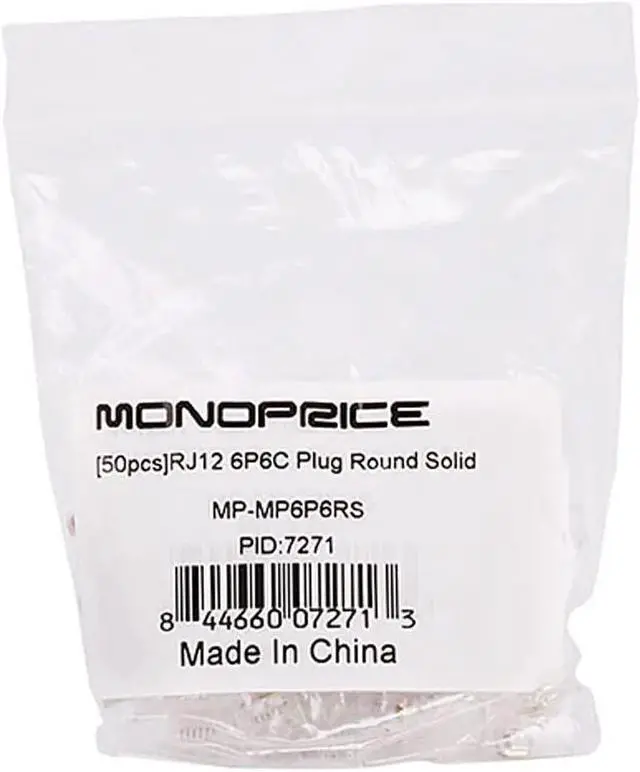 Alt view image 8 of 8 - Monoprice 50-pcs RJ12 6P6C Plug for Round Solid Cable