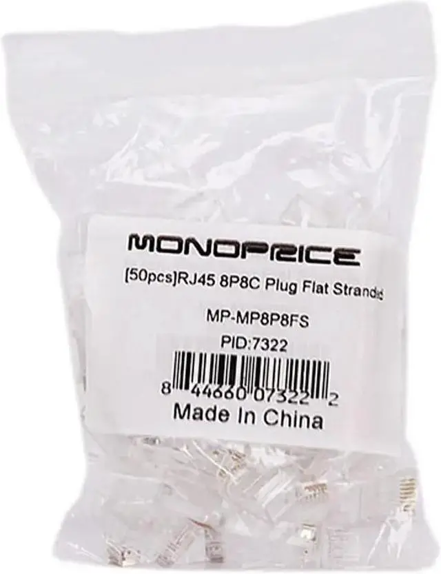 Alt view image 5 of 5 - Monoprice RJ-45 8P8C Plug Flat Stranded 50-Piece/Bag (107322)