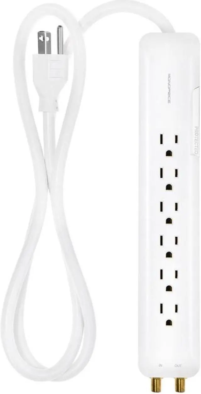 Alt view image 9 of 9 - Monoprice Power & Surge - 6 Outlet Slim Surge Protector Power Strip With Coaxial Line Protection - 4 Feet - White | Cord UL Rated 1,080 Joules With Protected Light Indicator (109199)