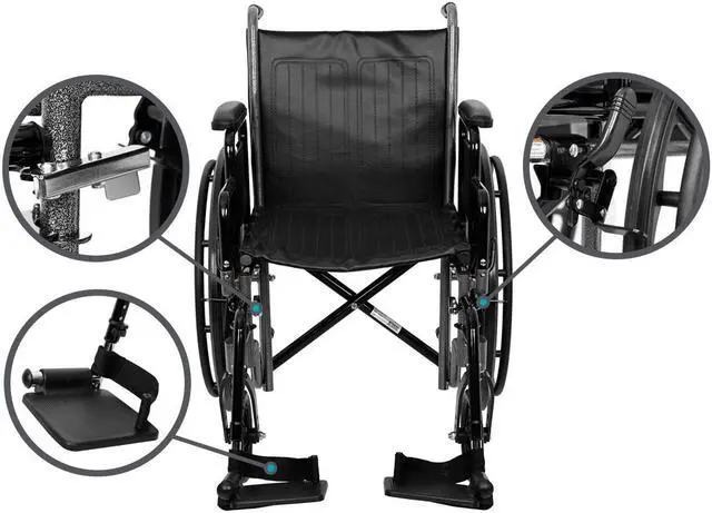 Alt view image 2 of 7 - SevaCare by Monoprice Folding Wheelchair, Dual Brakes, 24-inch Rear Wheels, Adjustable Footrests, Detachable Desk Armrests, Up to 300lbs Weight Capacity