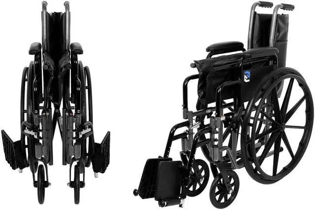 Alt view image 3 of 7 - SevaCare by Monoprice Folding Wheelchair, Dual Brakes, 24-inch Rear Wheels, Adjustable Footrests, Detachable Desk Armrests, Up to 300lbs Weight Capacity