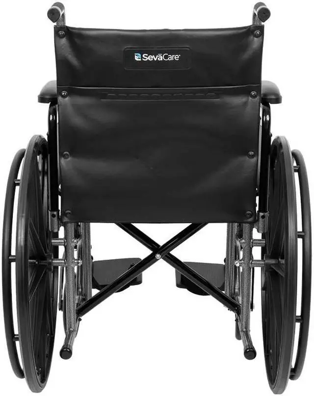 Alt view image 5 of 7 - SevaCare by Monoprice Folding Wheelchair, Dual Brakes, 24-inch Rear Wheels, Adjustable Footrests, Detachable Desk Armrests, Up to 300lbs Weight Capacity
