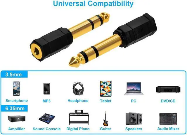 Alt view image 7 of 13 - Monoprice 1/4in (6.35mm) TRS Stereo Plug to 3.5mm TRS Stereo Jack Adapter, Gold Plated