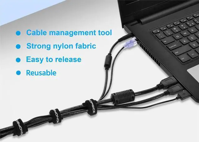 Alt view image 6 of 12 - Monoprice Hook and Loop Fastening Cable Ties, 9in, 100 pcs/pack, Black