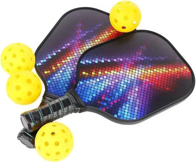 Main image of MPM Pickleball Paddles, Set of 2 Graphite Rackets, Lightweight, Beginner to Professional, 4 Pickleballs Balls, with Port