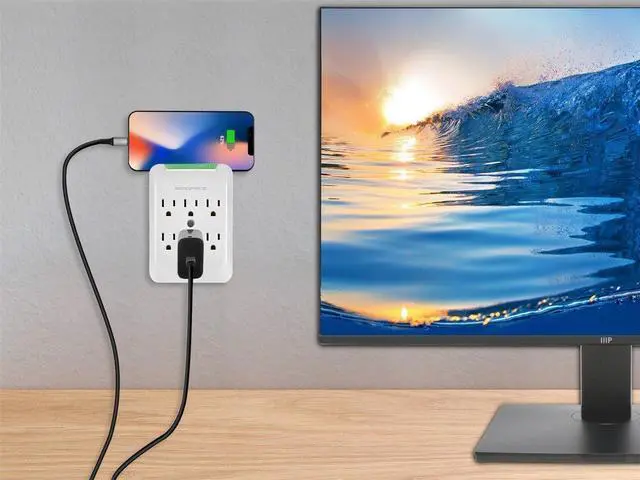 Alt view image 10 of 14 - Monoprice Power & Surge - 6 Outlet Surge Protector Slim Wall Tap - White | UL Rated, 540 Joules With Protected Light Indicator