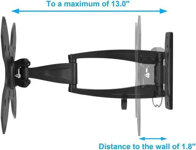 Alt view image 6 of 9 - Monoprice Full Motion Single-Stud TV Wall Mount Bracket For 23" To 43" TVs up to 44lbs, Max VESA 200x200, Works