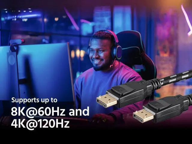 Alt view image 16 of 17 - Monoprice Braided DisplayPort 1.4 Cable - 6 Feet - Gray, 8K Capable For Graphic Design, TV Walls and PC Gaming