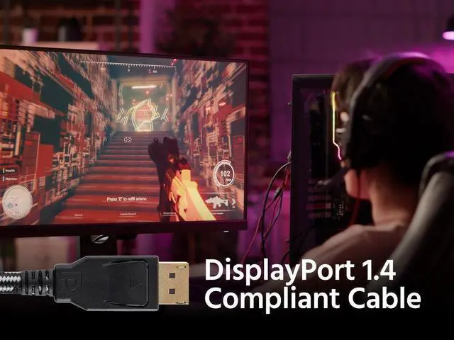 Alt view image 17 of 17 - Monoprice Braided DisplayPort 1.4 Cable - 6 Feet - Gray, 8K Capable For Graphic Design, TV Walls and PC Gaming