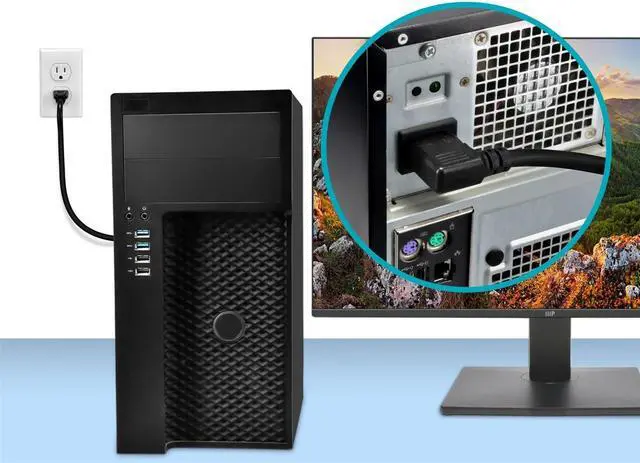 Alt view image 12 of 12 - Monoprice 10ft 14AWG Power Cord w/ 3 Conductor PC Power Connector Socket, 15A (NEMA 5-15P to Right Angle IEC-320-C13)