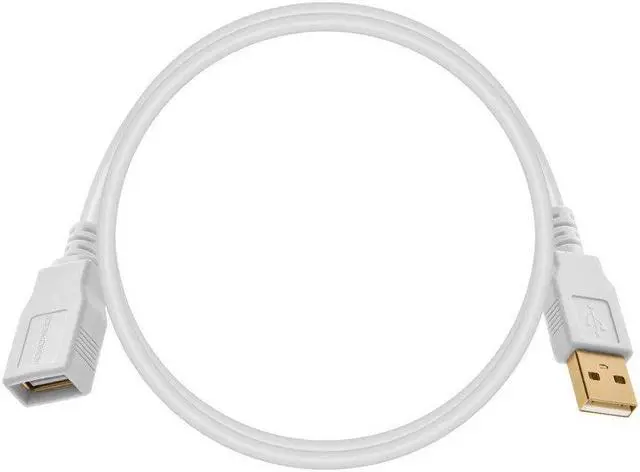 Alt view image 4 of 6 - Monoprice USB 2.0 Extension Cable - 1.5 Feet - White | USB Type-A to USB Type-A Female, 28/24AWG, Gold Plated
