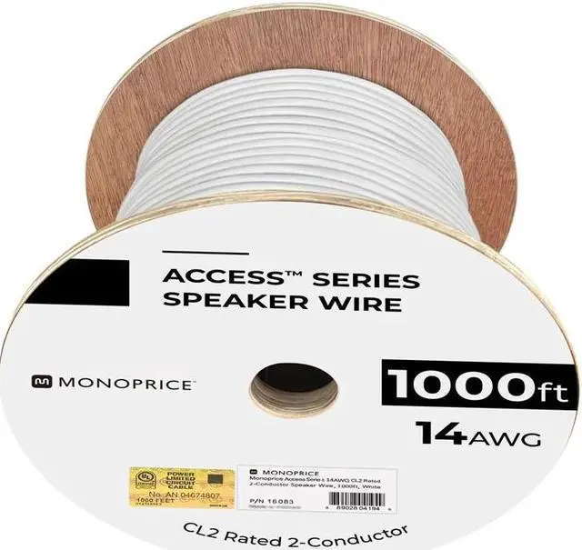 Alt view image 5 of 6 - Monoprice Access Series 14 Gauge AWG CL3 Rated 2 Conductor Speaker Wire / Cable - 1000ft Fire Safety In Wall Rated, Jacketed In White PVC Material 99.9% Oxygen-Free Pure Bare Copper