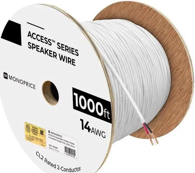 Alt view image 6 of 6 - Monoprice Access Series 14 Gauge AWG CL3 Rated 2 Conductor Speaker Wire / Cable - 1000ft Fire Safety In Wall Rated, Jacketed In White PVC Material 99.9% Oxygen-Free Pure Bare Copper