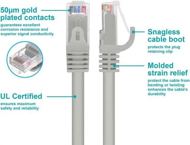 Alt view image 10 of 18 - Monoprice Cat6 Ethernet Patch Cable - 50 Feet - Gray | Network Internet Cord - RJ45, Stranded, 550Mhz, UTP, Pure Bare Copper Wire, 24AWG - Flexboot Series