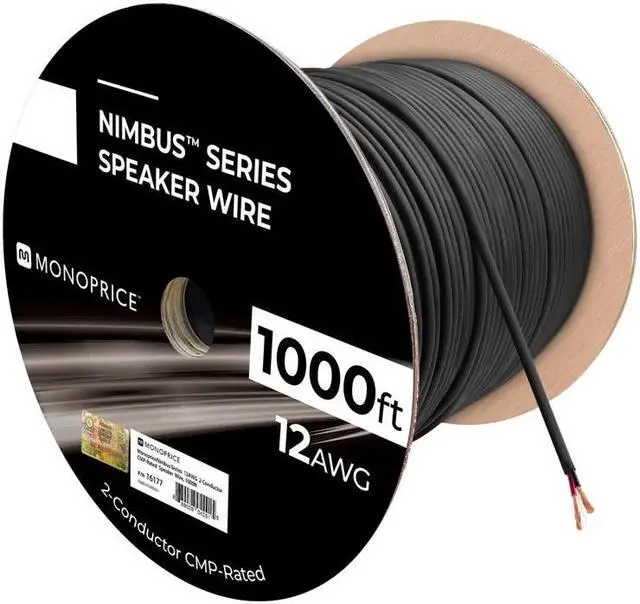Alt view image 6 of 8 - Monoprice Nimbus Series 12 Gauge AWG 2 Conductor CMP-Rated Speaker Wire / Cable - 1000ft UL Plenum Rated, 100% Pure Bare Copper With Color Coded Conductors