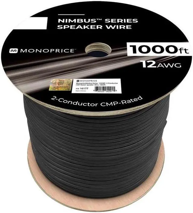 Alt view image 5 of 8 - Monoprice Nimbus Series 12 Gauge AWG 2 Conductor CMP-Rated Speaker Wire / Cable - 1000ft UL Plenum Rated, 100% Pure Bare Copper With Color Coded Conductors