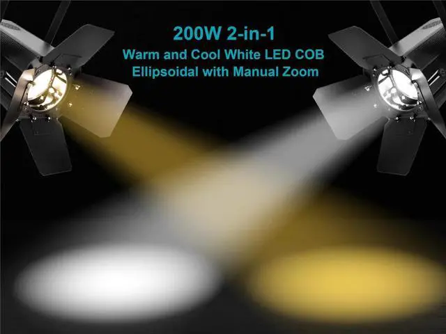 Alt view image 6 of 6 - Monoprice 200-watt 2-in-1 Warm and Cool White LED COB Ellipsoidal with Manual Zoom, For Theaters, Clubs, Churches, Conventions - Stage Right Series