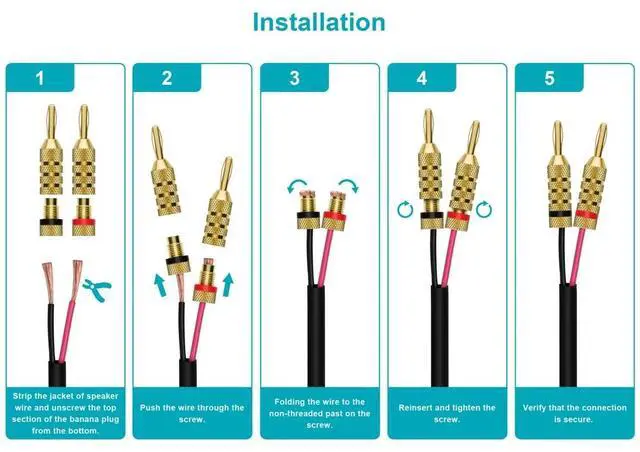 Alt view image 5 of 7 - Monoprice High Quality Gold Plated Speaker Banana Plugs – 5 Pairs – Closed Screw Type, For Speaker Wire, Home Theater, Wall Plates And More