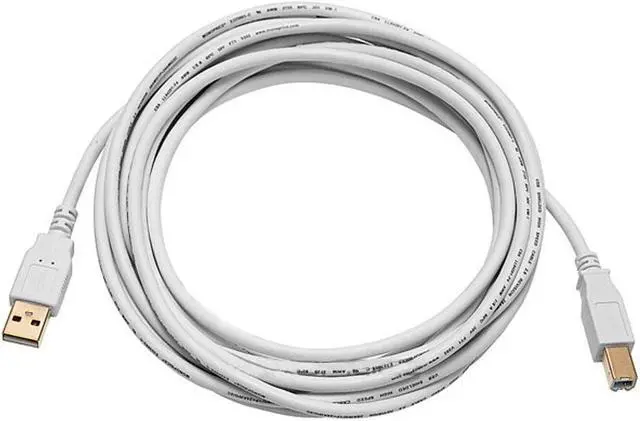 Main image of Monoprice USB 2.0 Cable - 15 Feet - White | USB Type-A Male to USB Type-B Male, 28/24AWG, Gold Plated