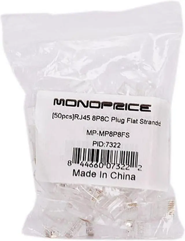 Alt view image 4 of 5 - Monoprice RJ-45 8P8C Plug Flat Stranded 50-Piece/Bag (107322)