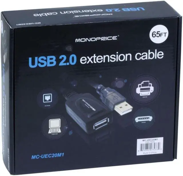 Alt view image 9 of 11 - Monoprice 65ft 20M USB 2.0 A Male to A Female Active Extension / Repeater Cable use with PlayStation, Xbox, Kinenct, Oculus VR, USB Flash Drive
