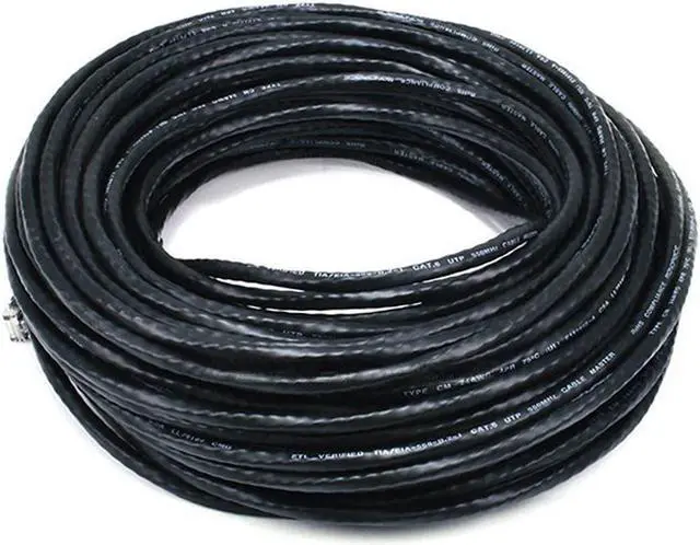 Main image of Monoprice Cat5e Ethernet Patch Cable - 100 Feet - Black | Network Internet Cord - RJ45, Stranded, 350Mhz, UTP, Pure Bare Copper Wire, 24AWG