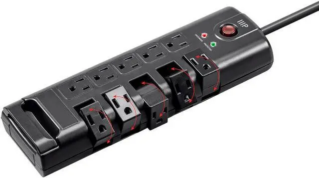Alt view image 6 of 8 - Monoprice 10 Outlet Rotating Surge Protector Power Block / Strip - 8 Feet - Black | 2880 Joules, Heavy Duty Cord