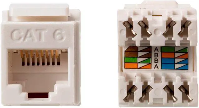 Alt view image 2 of 6 - Monoprice Cat6 RJ45 180-Degree Dual IDC Keystone for 22-24AWG Solid Wire, White