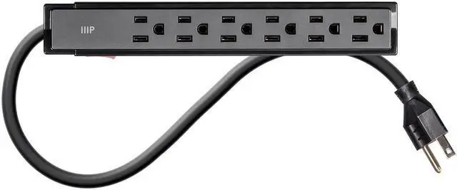 Alt view image 6 of 8 - Monoprice 6 Outlet Surge Protector Power Strip - 2 Feet - Black (2 Pack) Heavy Duty Cord | UL Rated, 201 Joules, 1800-watt capacity