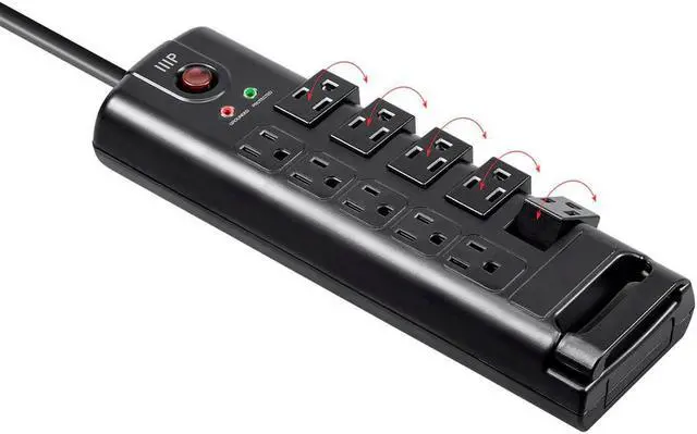 Alt view image 2 of 8 - Monoprice 10 Outlet Rotating Surge Protector Power Block / Strip - 8 Feet - Black | 2880 Joules, Heavy Duty Cord