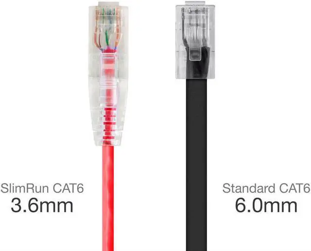 Alt view image 2 of 12 - Monoprice Cat6 Ethernet Patch Cable - 2 feet - Red | Snagless RJ45 Stranded 550MHz UTP CMR Riser Rated Pure Bare Copper Wire 28AWG - SlimRun Series