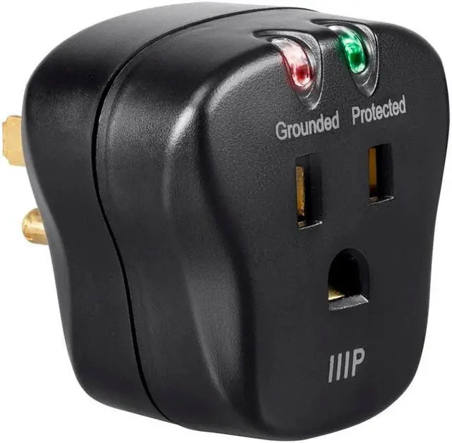 Alt view image 3 of 16 - Monoprice 1 Outlet Portable Mini Power Surge Protector Wall Tap - Black | UL Rated 540 Joules With Grounded And Protected Light Indicator