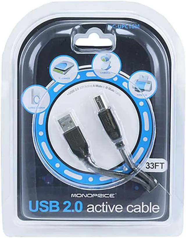 Alt view image 7 of 10 - Monoprice USB 2.0 Cable - 33 Feet - Black | USB Type-A to USB Type -B, Active, 28/24AWG For Scanners, Printers, Digital Camera