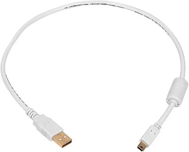 Main image of Monoprice USB 2.0 Cable - 1.5 Feet - White | USB Type-A to USB Mini-B 2.0 Cable - 5-Pin, 28/24AWG, Gold Plated
