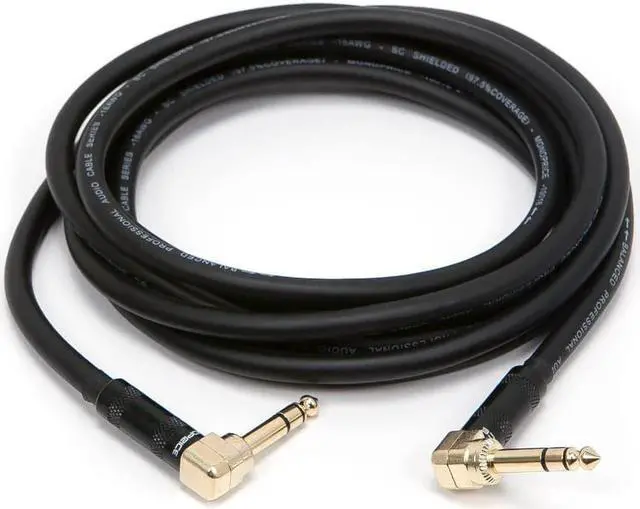 Alt view image 2 of 10 - Monoprice Premier Series 1/4 Inch (TRS) Right Angle Male to Right Angle Male 16AWG Cable Cord - 10 Feet- Black (Gold Plated)