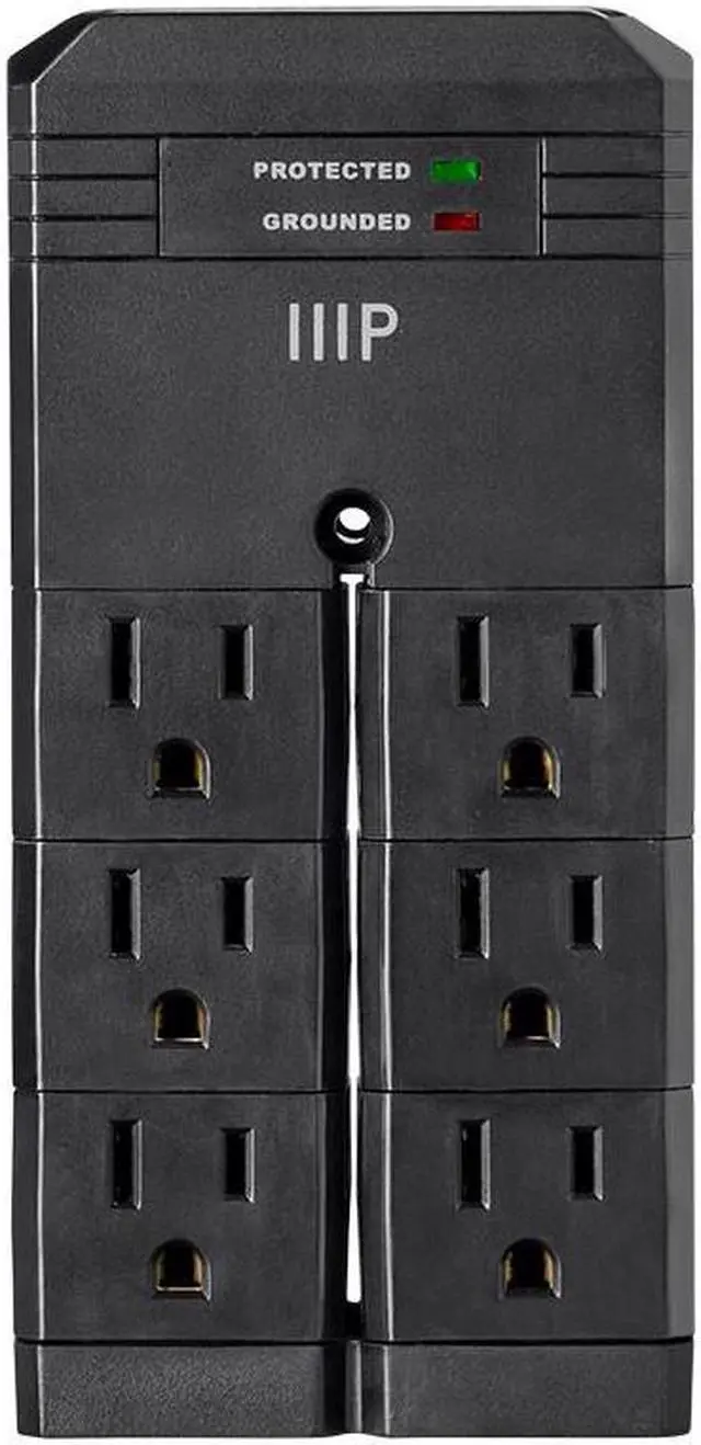 Alt view image 4 of 8 - Monoprice 6 Outlet Rotating Power Surge Protector Wall Tap - Black | UL Rated 2,160 Joules With Grounded And Protected Light Indicator