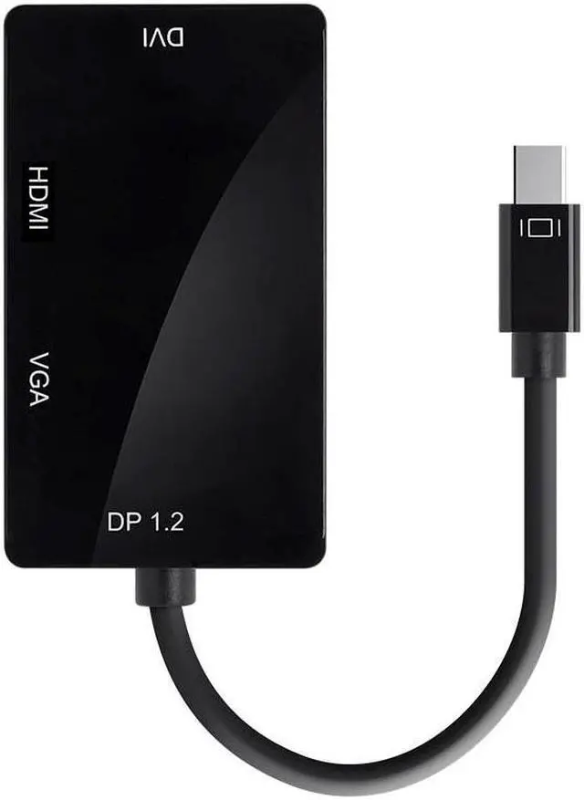 Alt view image 2 of 12 - Monoprice Mini DisplayPort 1.2a / Thunderbolt to 4K HDMI, DVI, and VGA Passive Adapter, Black (112799)