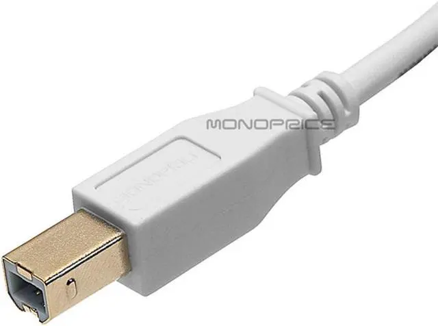 Alt view image 3 of 8 - Monoprice USB 2.0 Cable - 15 Feet - White | USB Type-A Male to USB Type-B Male, 28/24AWG, Gold Plated