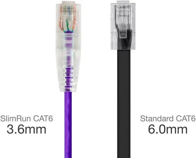 Alt view image 2 of 8 - Monoprice Cat6 Ethernet Patch Cable - 5 feet - Purple | Snagless RJ45 Stranded 550MHz UTP CMR Riser Rated Pure Bare Copper Wire 28AWG - SlimRun Series