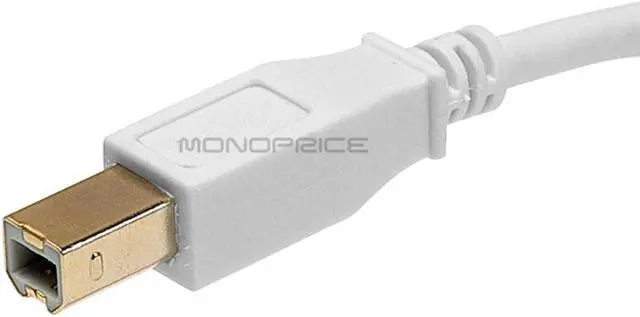 Alt view image 3 of 8 - Monoprice USB 2.0 Cable - 6 Feet - White | USB Type-A Male to USB Type-B Male, 28/24AWG, Gold Plated