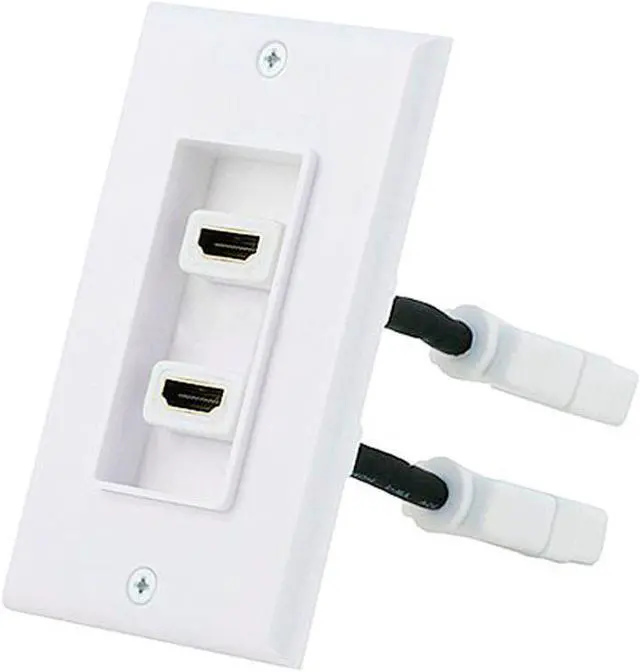 Main image of Monoprice 7332 Two-Piece Inset Wall Plate with 4 Inch Built-in Flexible High Speed HDMI Cable With Ethernet - Dual Port
