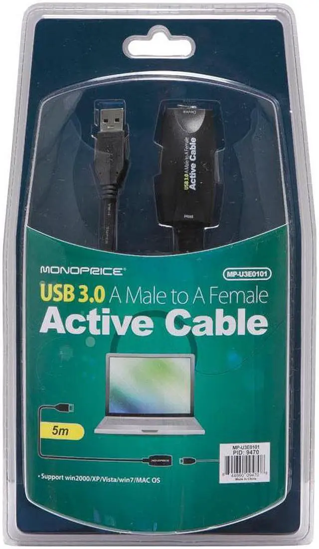 Alt view image 11 of 11 - Monoprice USB 3.0 Active Extension Cable - 5 Meter - Black | USB Type-A Male to USB Type-A Female, 10 times faster than USB 2.0