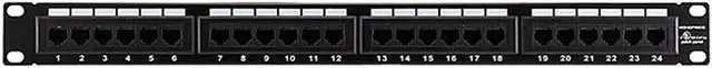 Main image of Monoprice 24-port Cat5e Patch Panel, 110 Type (568A/B Compatible) Black Painted Steel Panel, UL Listed
