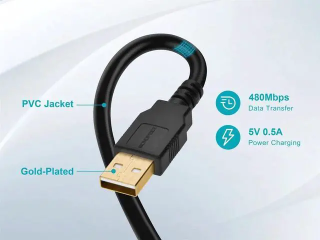 Alt view image 4 of 10 - Monoprice USB 2.0 Cable - 6 Feet - Black | A Male to Mini-B 5pin Male 28/24AWG Cable with Ferrite Core