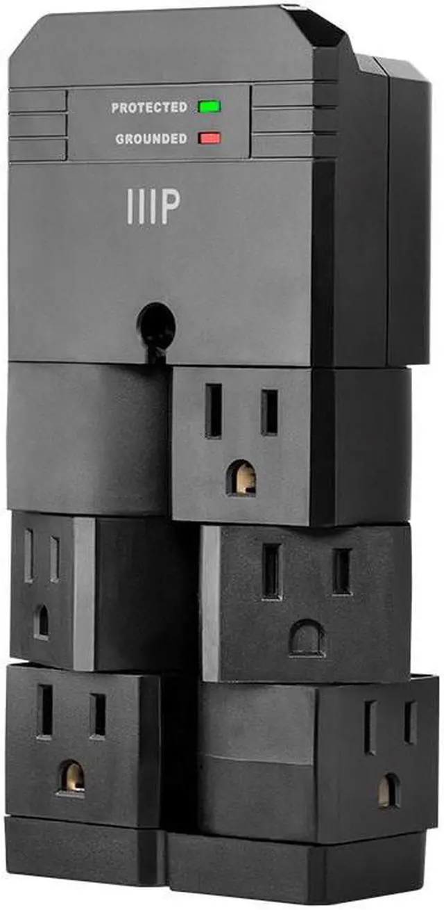 Alt view image 5 of 8 - Monoprice 6 Outlet Rotating Power Surge Protector Wall Tap - Black | UL Rated 2,160 Joules With Grounded And Protected Light Indicator