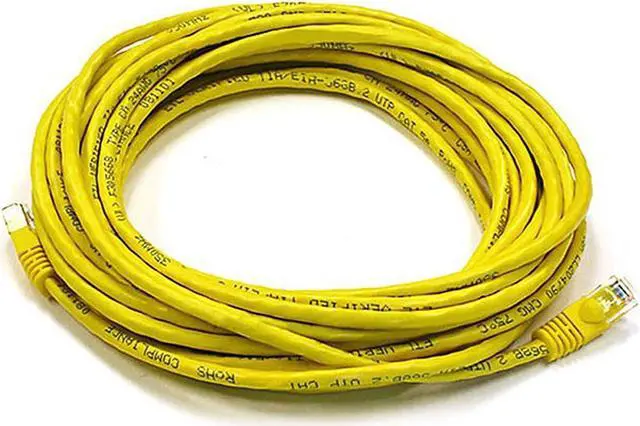 Main image of Monoprice Cat5e Ethernet Patch Cable - 25 Feet - Yellow | Network Internet Cord - RJ45, Stranded, 350Mhz, UTP, Pure Bare Copper Wire, 24AWG