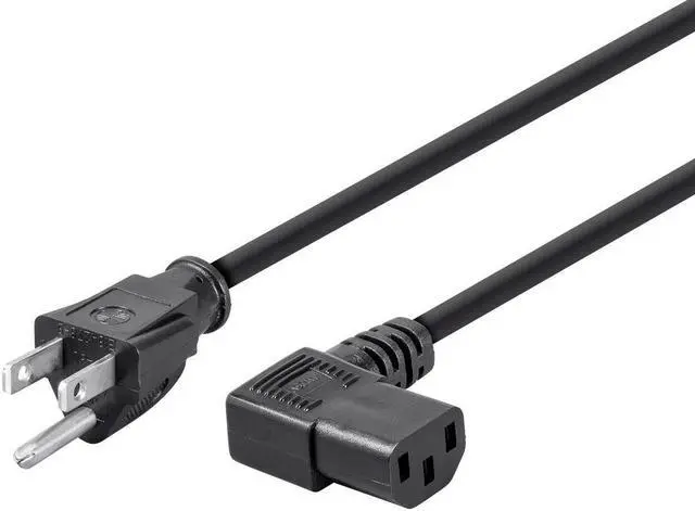 Main image of Monoprice 6ft 16AWG Power Cord w/ 3 Conductor PC Power Connector Socket, 13A (NEMA 5-15P to Right Angle IEC-320-C13)
