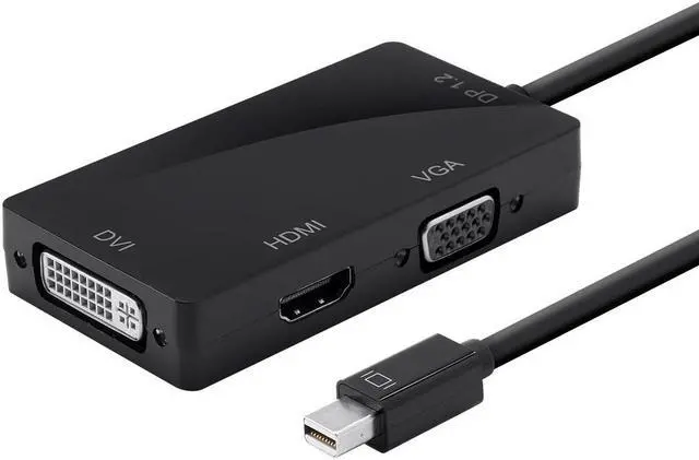 Main image of Monoprice Mini DisplayPort 1.2a / Thunderbolt to 4K HDMI, DVI, and VGA Passive Adapter, Black (112799)