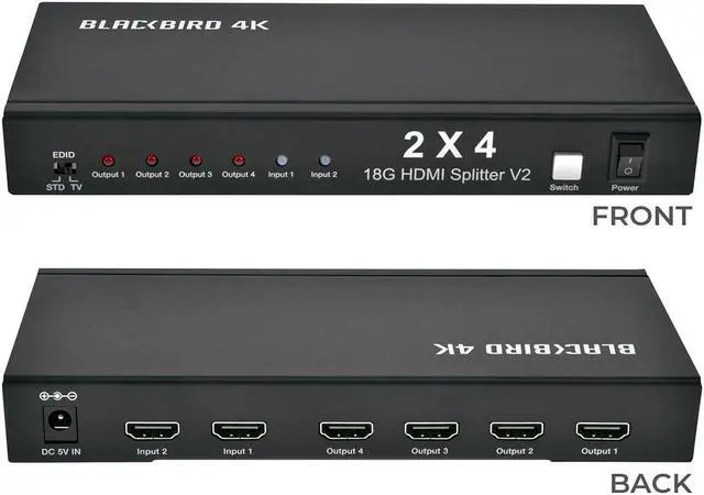 Alt view image 5 of 11 - Monoprice Blackbird 4K 2x4 HDMI Splitter And Switch - Black | 4k @ 30Hz Dolby TrueHD Support And Built in Automatically Adjusting Amplifier